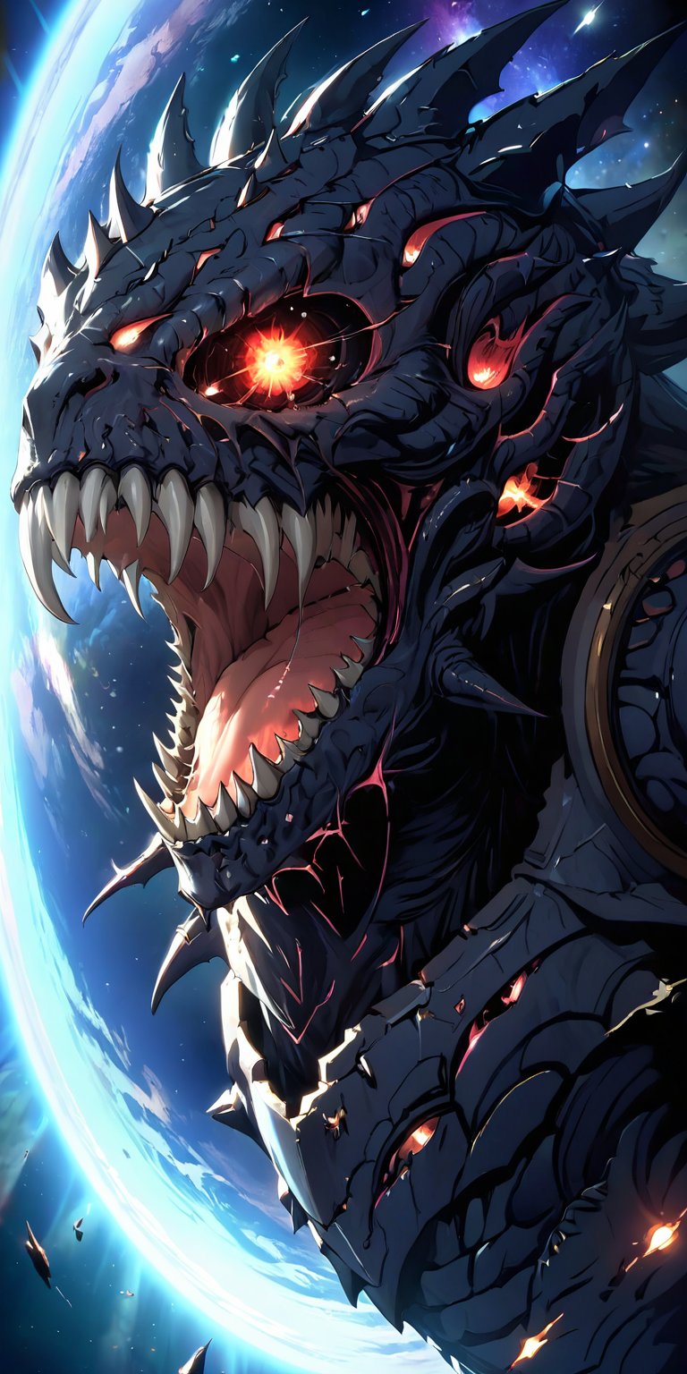 An alien-monster with spiked,  armor-plated skin,  its eyeless face covered in jagged teeth as it uses its powerful arms t...