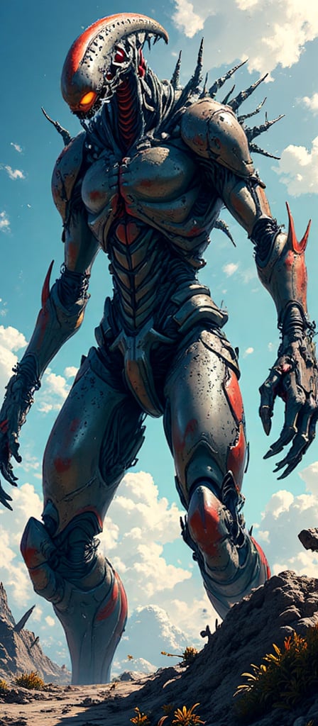 A towering alien monster,  with a body that seems to be part organic,  part mechanical by Caption Master on Tensor.Art