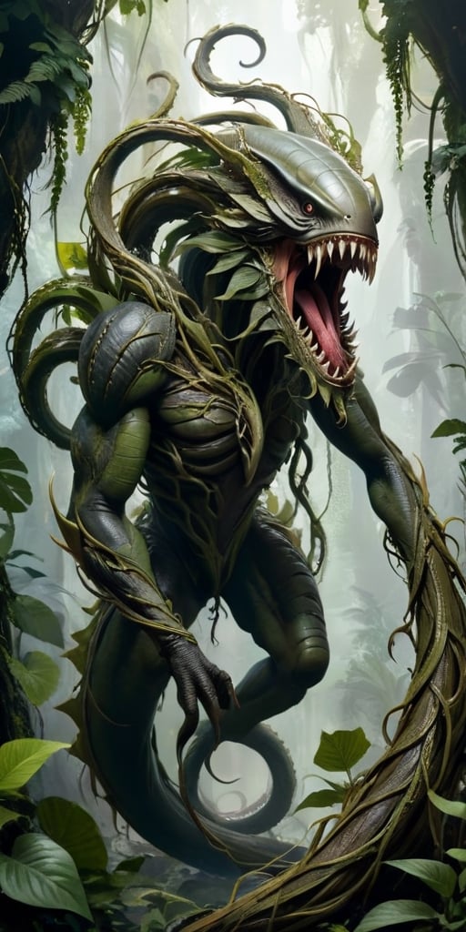 A creature with a body that resembles a giant,  predatory plant. It has long,  sinuous vines that it uses to ensnare its p...