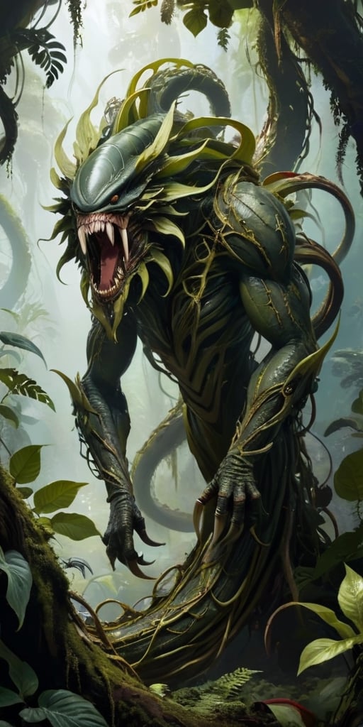 A creature with a body that resembles a giant,  predatory plant. It has long,  sinuous vines that it uses to ensnare its p...