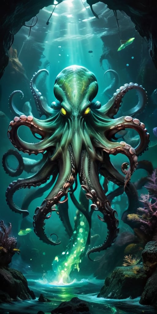 Abyssal Monstrosity A creature with the body of an octopus and the head of a predatory dinosaur,  with tentacles that end...