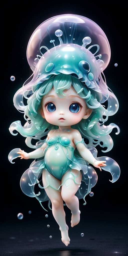 An alien infant with a soft,  translucent membrane that covers its body,  giving it a jellyfish-like appearance. It has ti...