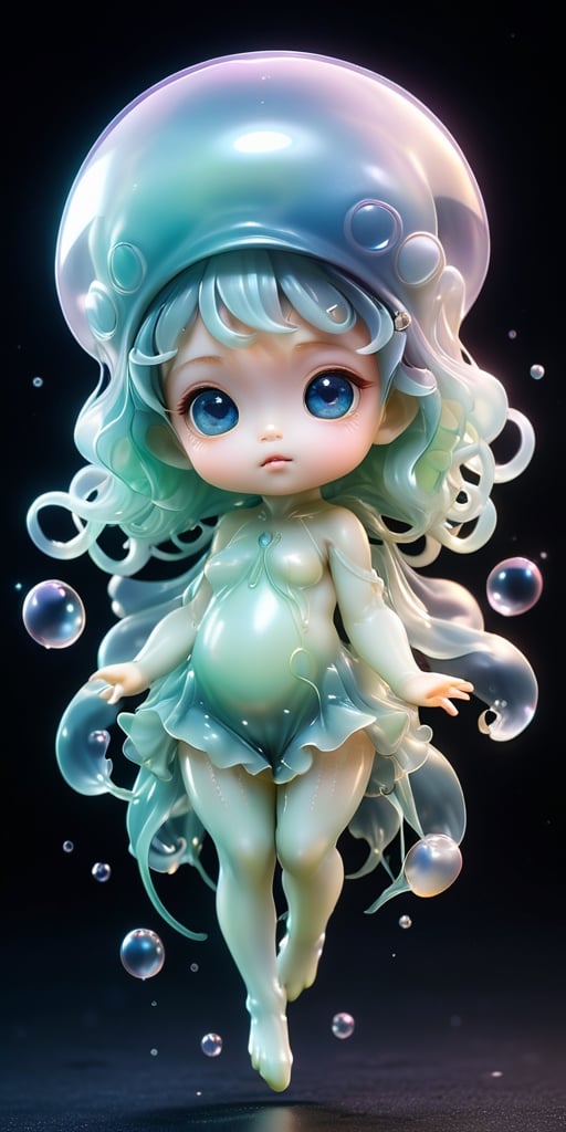 An alien infant with a soft,  translucent membrane that covers its body,  giving it a jellyfish-like appearance. It has ti...