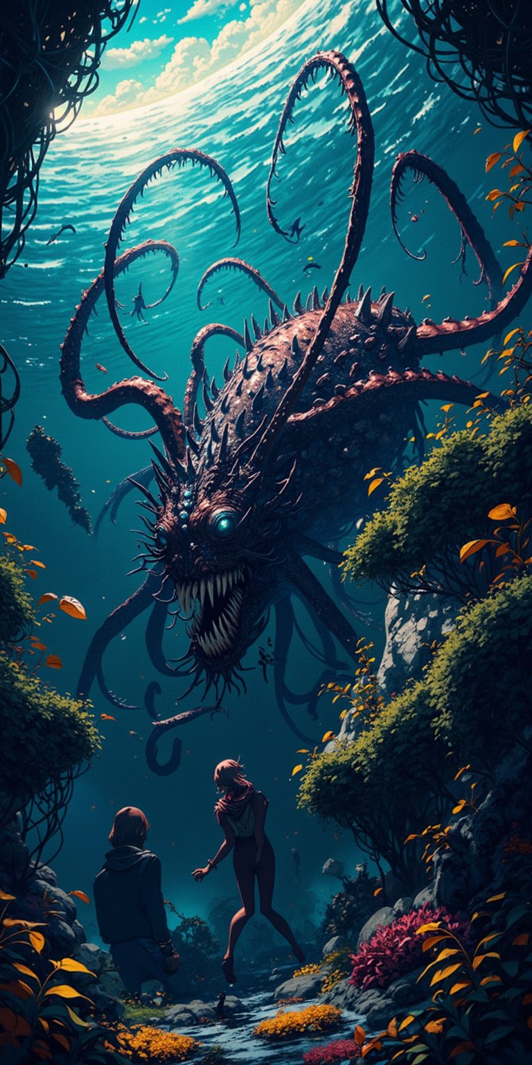 A hideous fusion of alien and monstrous aquatic forms,  swimming through space as its long tentacles and razor-sharp teeth...