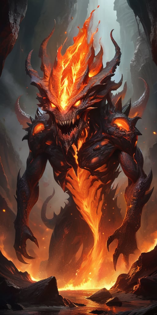 Crawling out of a churning,  magma-filled crater,  a fearsome alien creature with molten by Caption Master on Tensor.Art
