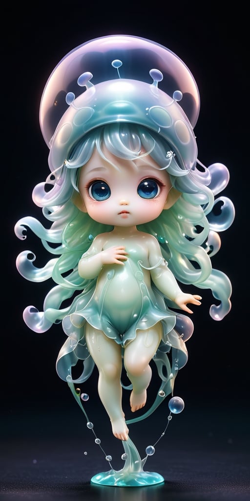 An alien infant with a soft,  translucent membrane that covers its body,  giving it a jellyfish-like appearance. It has ti...