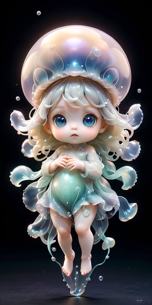 An alien infant with a soft,  translucent membrane that covers its body,  giving it a jellyfish-like appearance. It has ti...