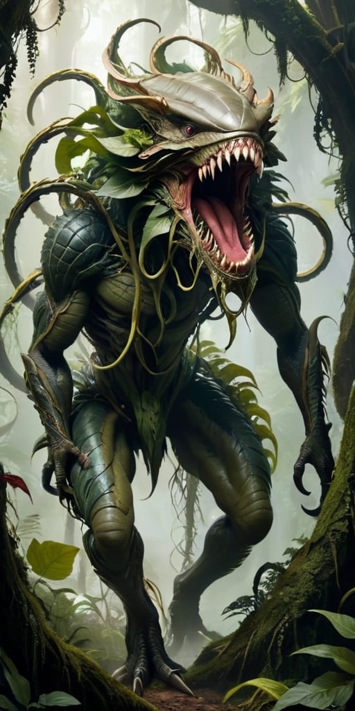 A creature with a body that resembles a giant,  predatory plant. It has long,  sinuous vines that it uses to ensnare its p...