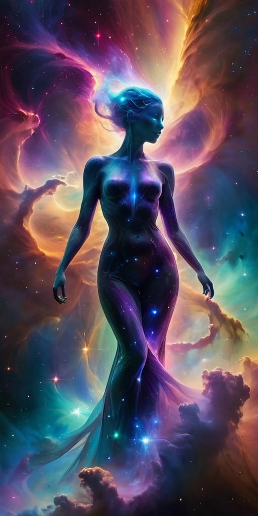 The Nebula Specter Drifting through a vibrant nebula,  a spectral entity materializes. It appears as a wispy,  ethereal fo...