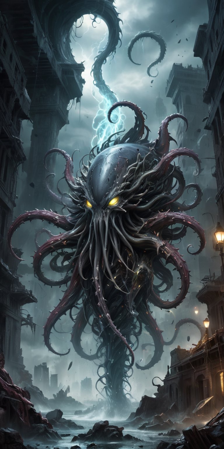 Vortex Spawn A creature with a swirling,  tornado-like lower body and a torso covered in sharp,  crystalline spikes. Its h...