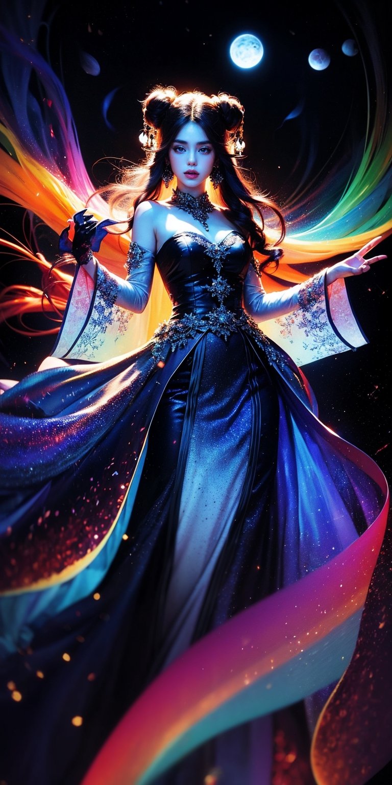 Cosmic Conductor of a Celestial Choir Soaring amidst a swirling vortex of nebulae,  her voice resonates with the primal mu...