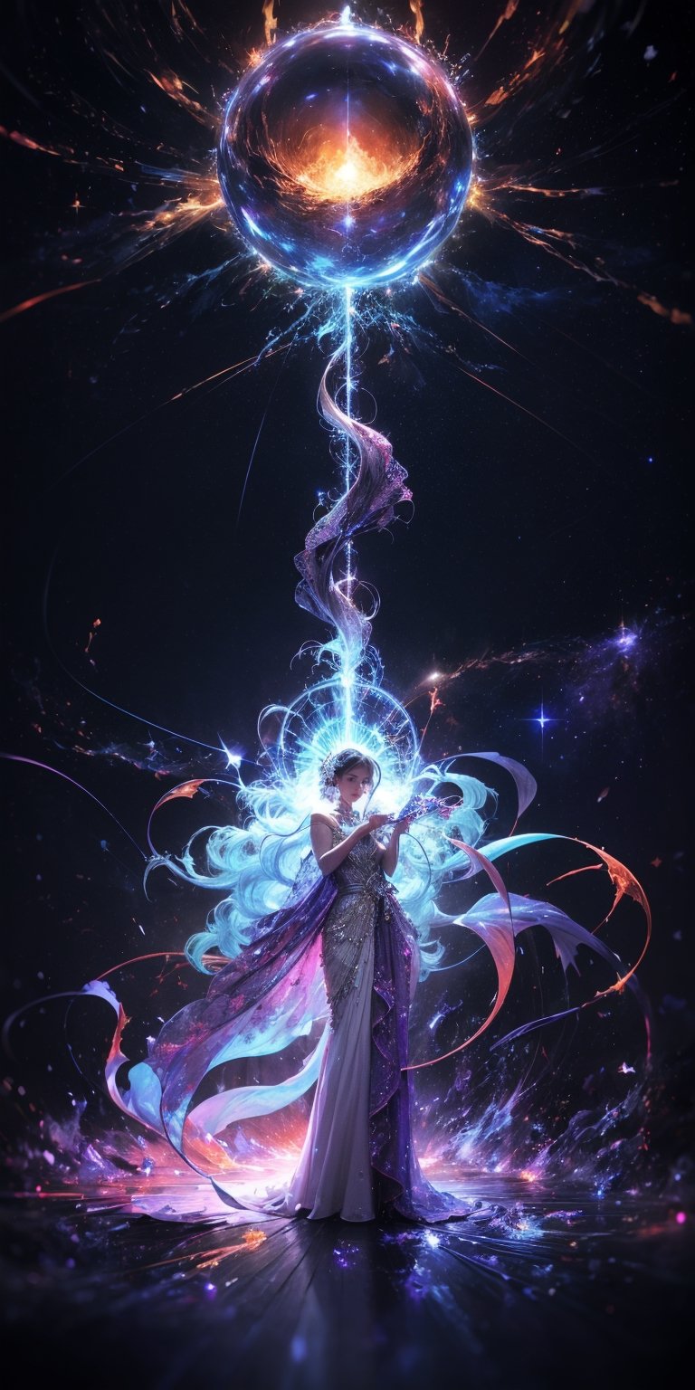 Cosmic Conductor of a Celestial Choir Soaring amidst a swirling vortex of nebulae,  her voice resonates with the primal mu...