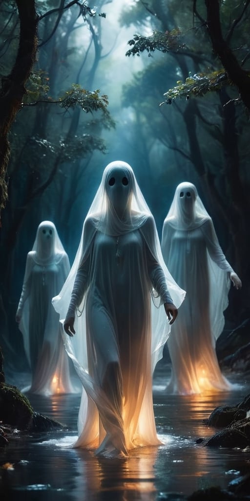 A group of ethereal,  ghost-like entities,  drifting aimlessly through space by Caption Master on Tensor.Art