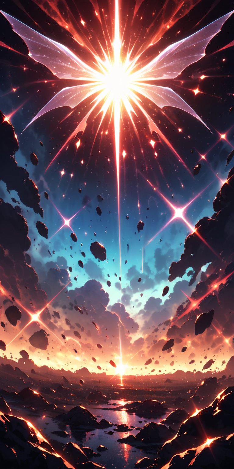 Galactic Horror Swarm:A swarm of small,  agile alien creatures with translucent wings and sharp fangs,  flying through a f...