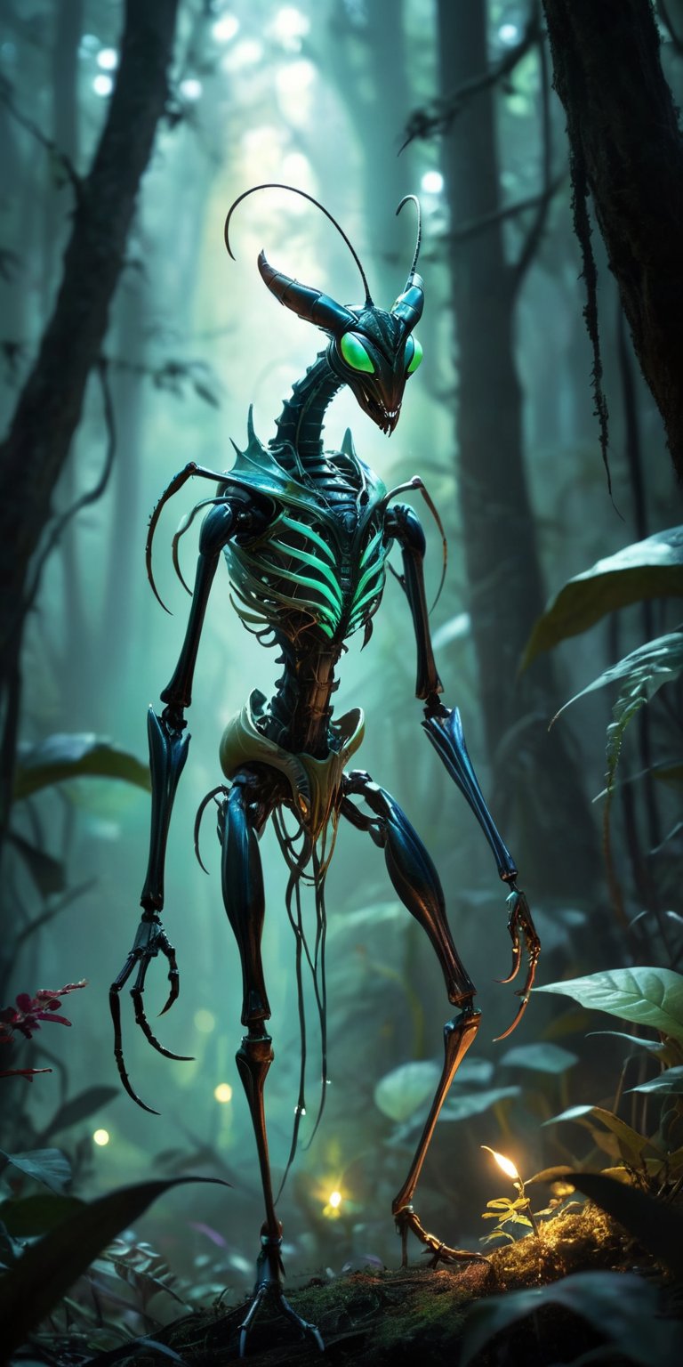 Lurking Fiend A spindly,  insectoid creature with elongated limbs ending in sharp,  blade-like claws. Its head resembles t...