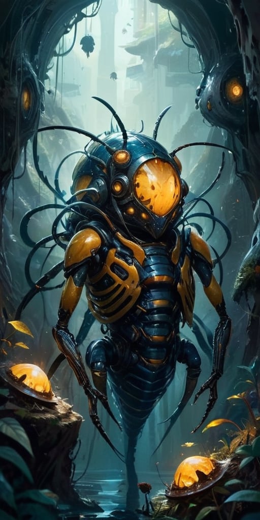 A hive-like structure,  comprised of thousands of interconnected tunnels and chambers,  inhabited by a colony of insectoid...