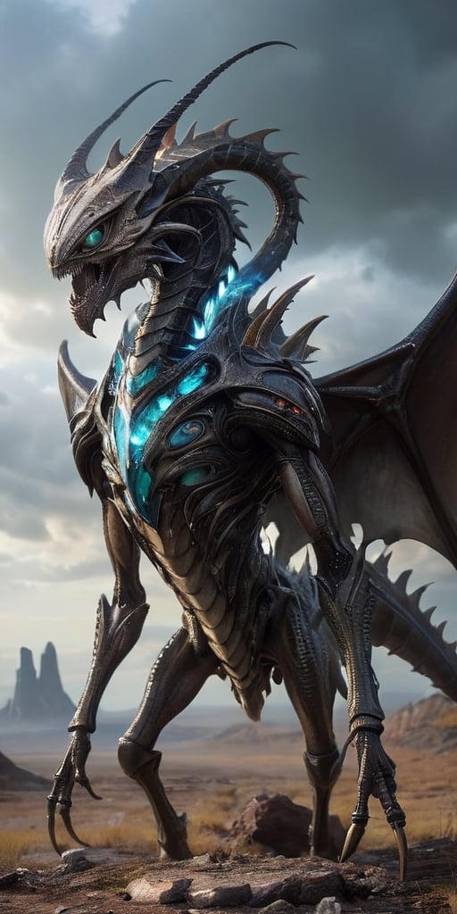 On a barren,  rocky alien planet,  a nightmarish hybrid creature prowls through a field of jagged by Caption Master on Ten...