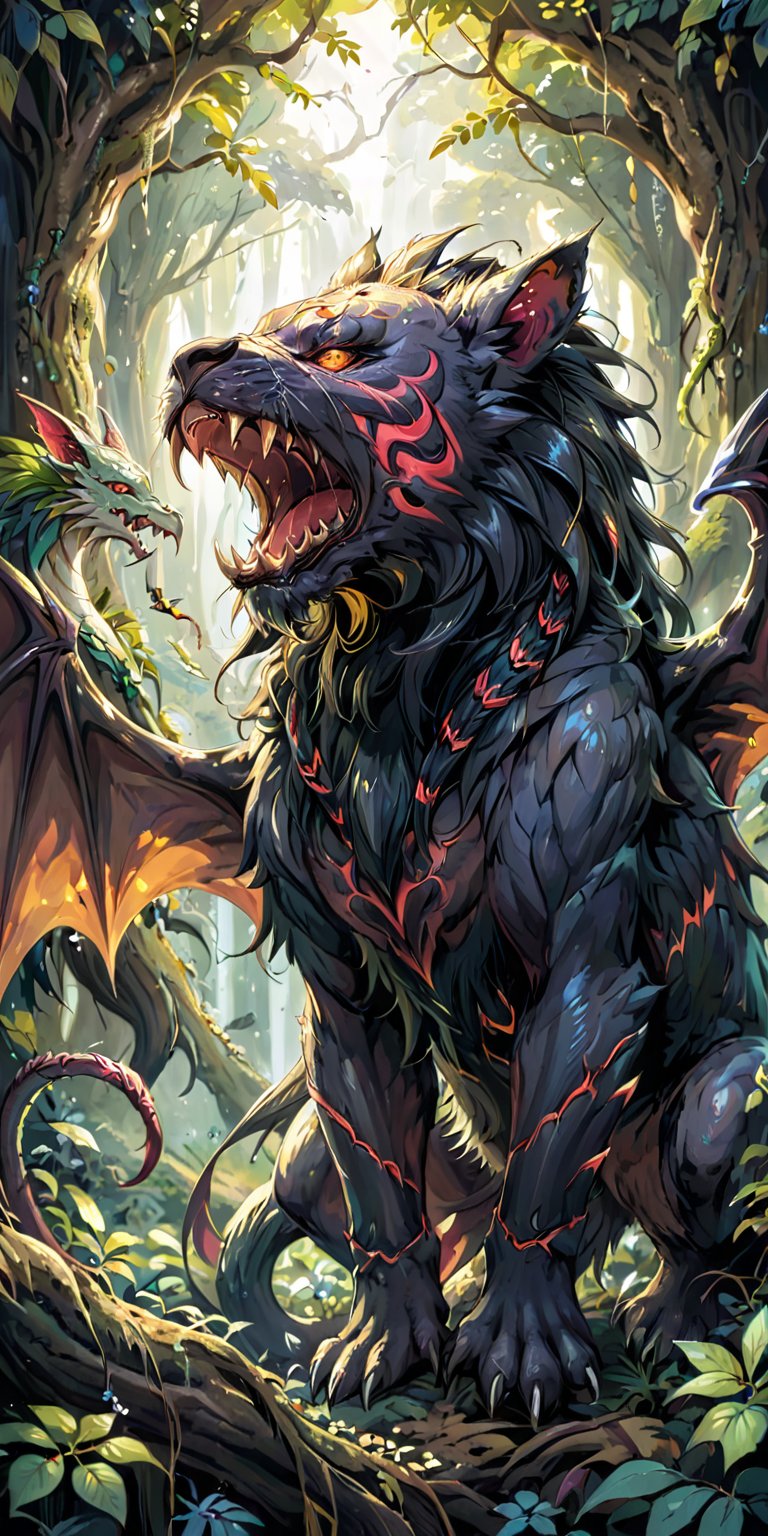 A horrifying alien chimera with the head of a lion,  the body of a serpent,  and the wings of a bat by Caption Master on T...