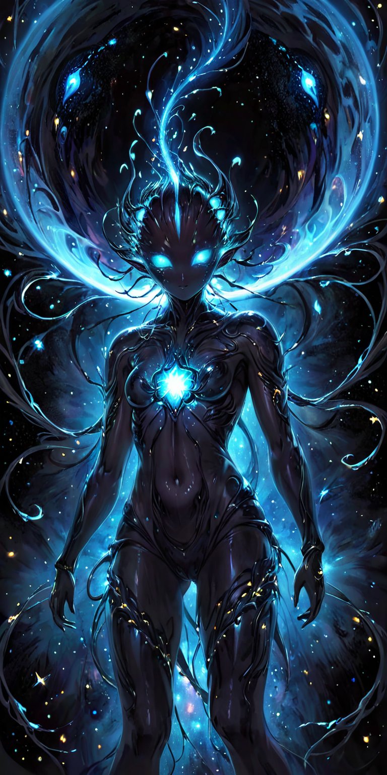 Cosmic Parasite:A creepy,  parasitic alien with tendrils and a bulbous,  glowing core by Caption Master on Tensor.Art
