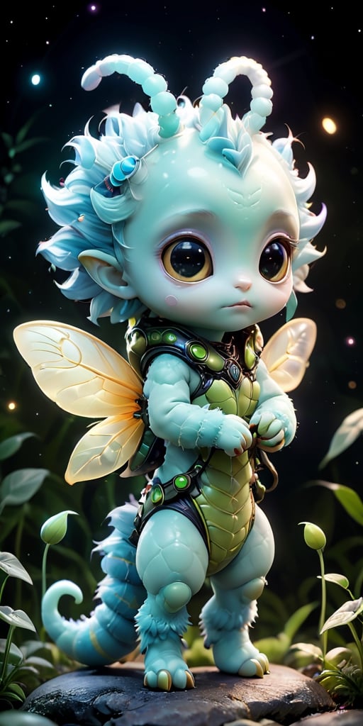 A baby alien with a furry,  caterpillar-like body and large,  soulful eyes that blink slowly. It has tiny by Caption Maste...