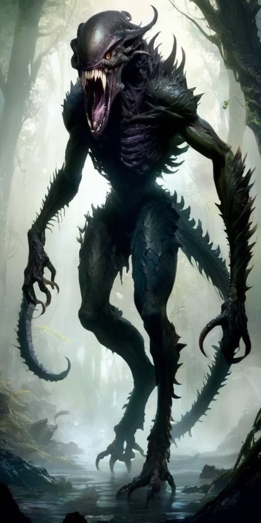 The Vilespawn Aberration A creature with a body that is twisted and deformed,  its limbs are elongated and spindly,  and i...