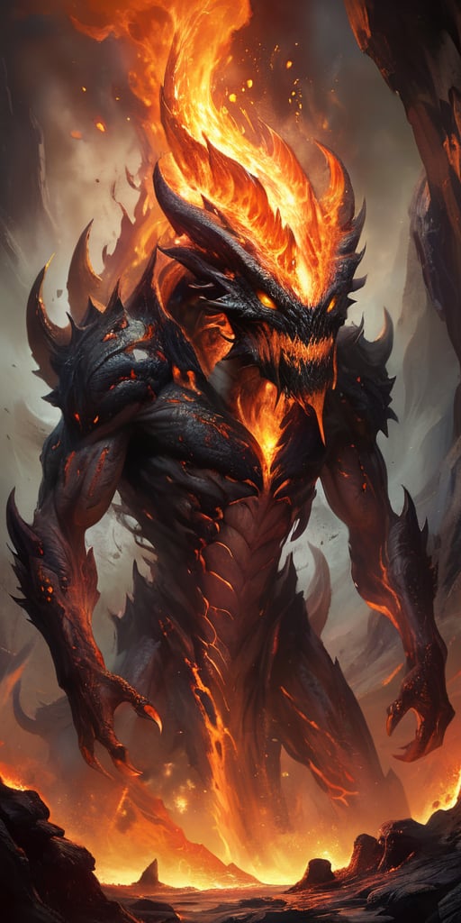 Crawling out of a churning,  magma-filled crater,  a fearsome alien creature with molten by Caption Master on Tensor.Art