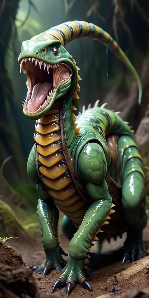 A massive,  worm-like creature that tunnels through the ground,  leaving destruction in its wake. It has a gaping maw line...