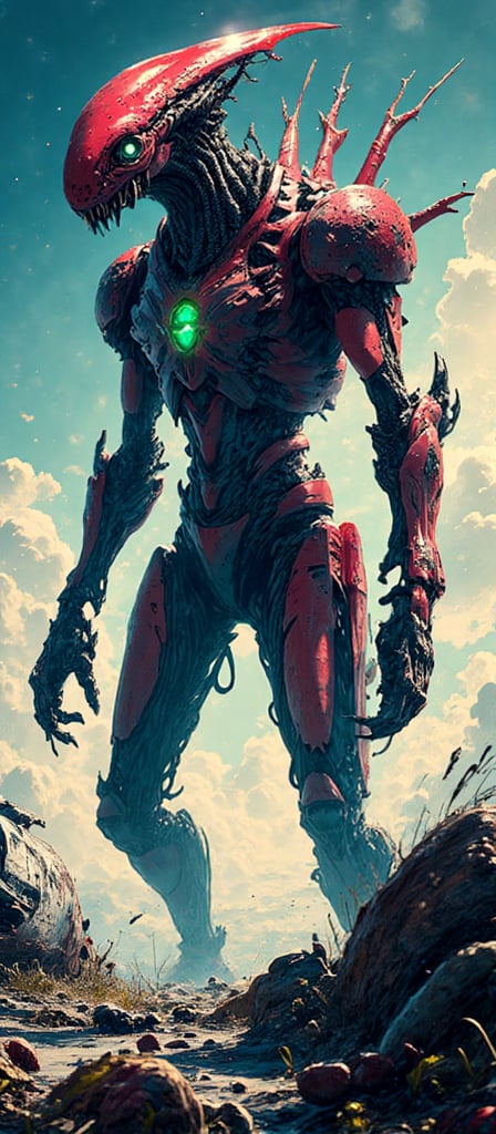 A towering alien monster,  with a body that seems to be part organic,  part mechanical by Caption Master on Tensor.Art