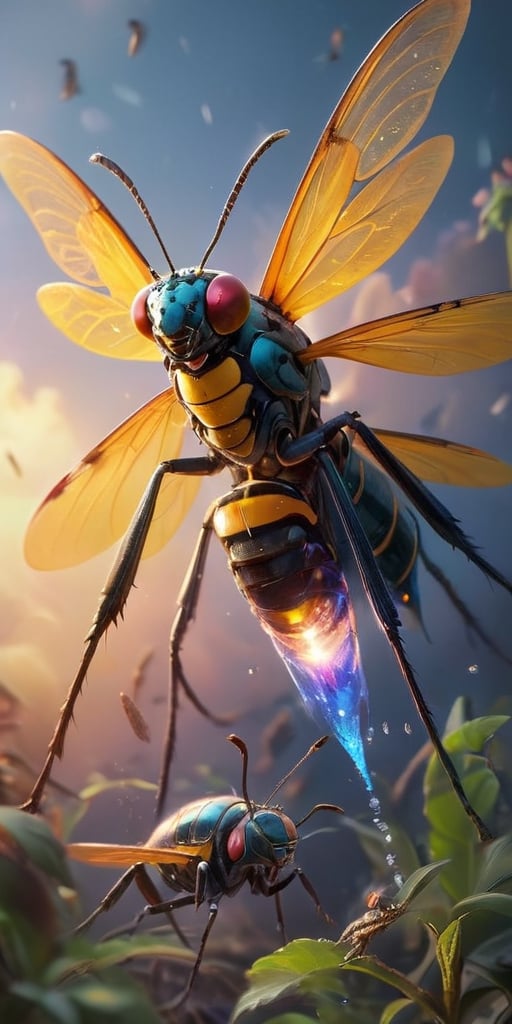 A swarm of small,  insect-like creatures with crystalline exoskeletons,  swarming around a disabled spacecraft like a clou...