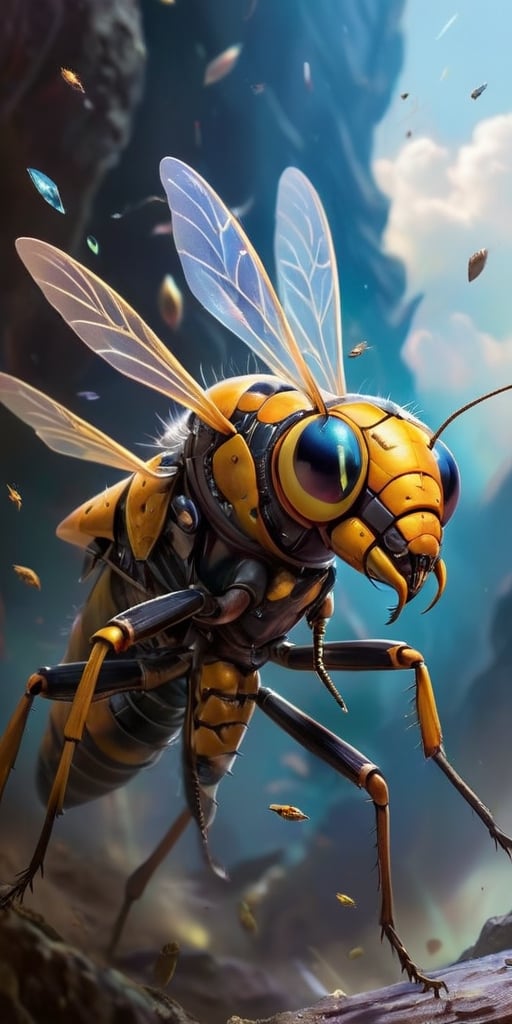 A swarm of small,  insect-like creatures with crystalline exoskeletons,  swarming around a disabled spacecraft like a clou...