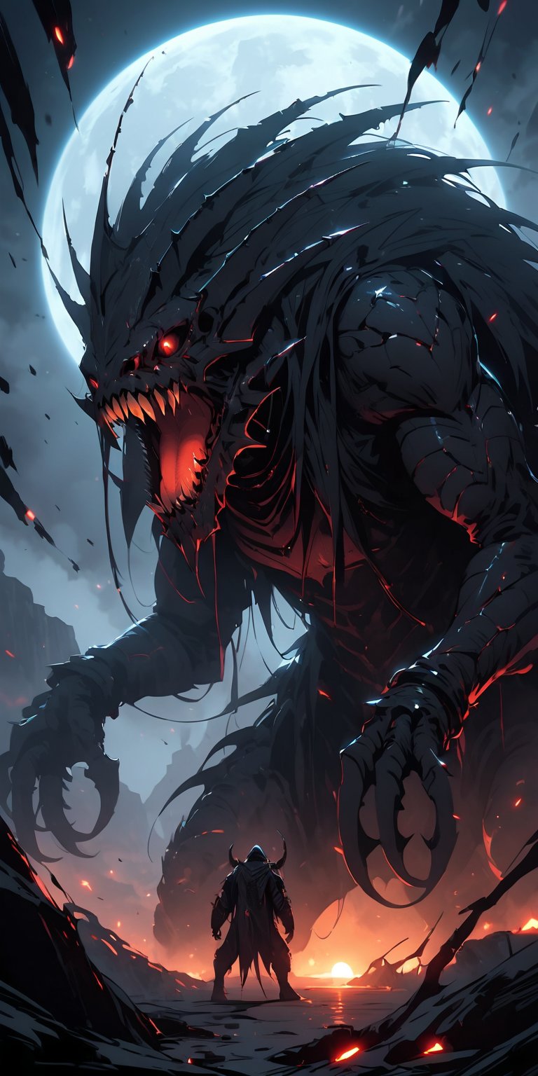 A massive,  multi-limbed alien creature with razor-sharp claws,  crawling across a desolate moon by Caption Master on Tens...