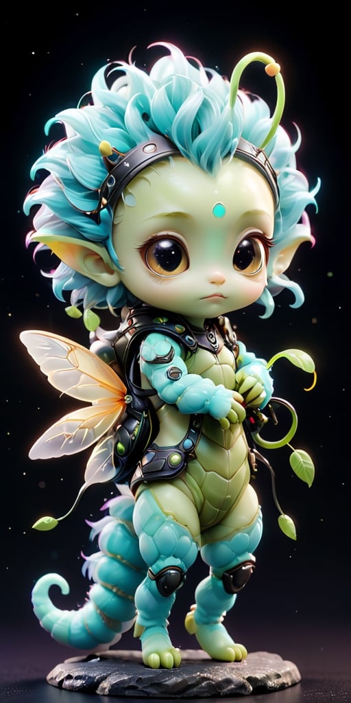 A baby alien with a furry,  caterpillar-like body and large,  soulful eyes that blink slowly. It has tiny by Caption Maste...