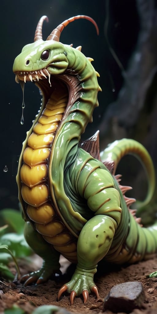 A massive,  worm-like creature that tunnels through the ground,  leaving destruction in its wake. It has a gaping maw line...