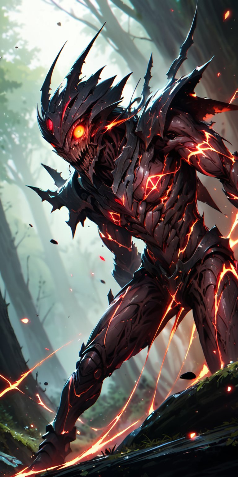 The Aberrant Watcher At the edge of a forbidden forest,  where the trees whisper dark secrets and the ground is tainted wi...