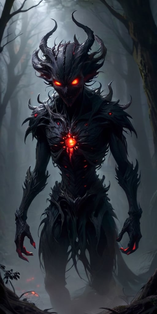 A creature that appears to be made entirely of shadow. It is humanoid in shape,  with long,  clawed fingers and glowing re...