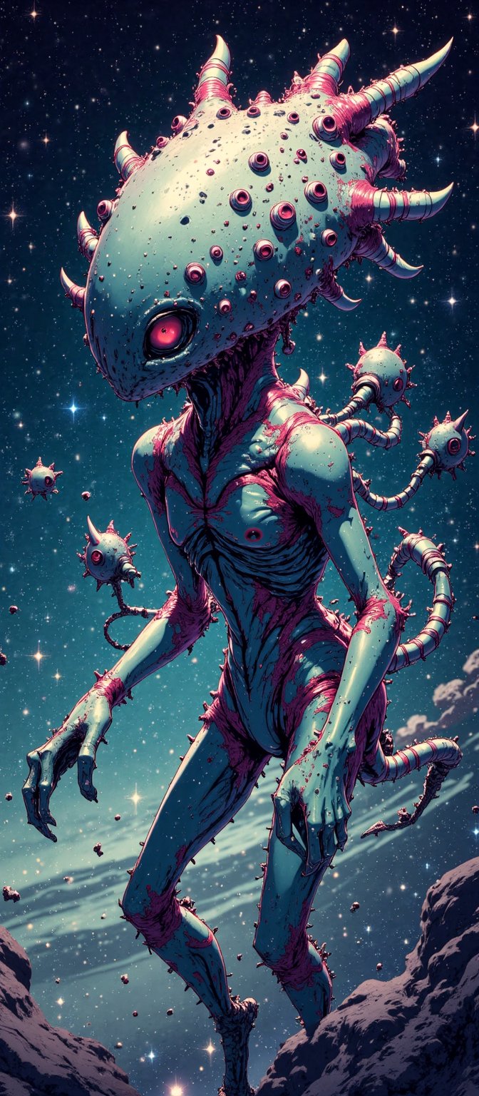 Cosmic Aberration A bizarre alien entity with an asymmetrical body,  multiple limbs,  and eyes scattered randomly across i...