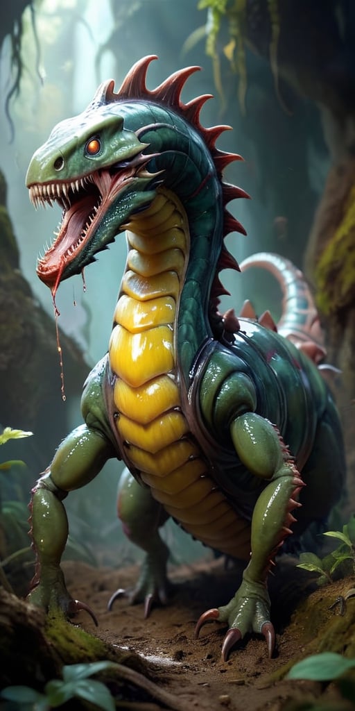 A massive,  worm-like creature that tunnels through the ground,  leaving destruction in its wake. It has a gaping maw line...