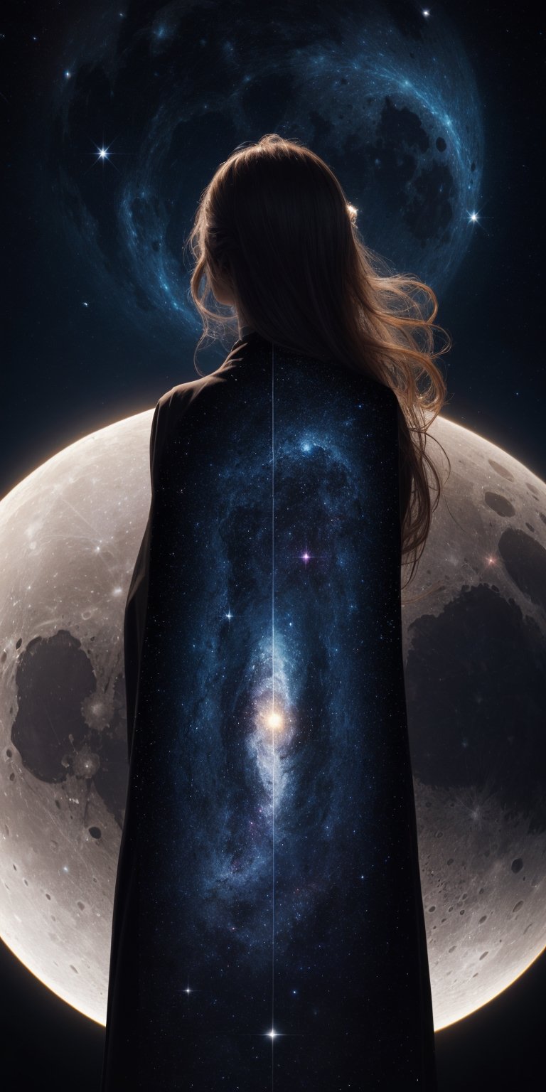 A cosmic explorer A woman with deep,  contemplative eyes,  her hair flowing like stardust by Caption Master on Tensor.Art