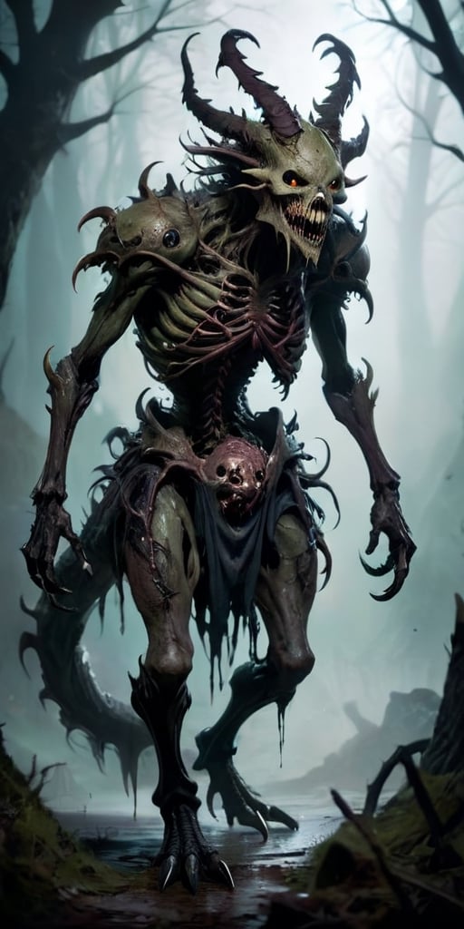 The Blightfiend Aberration A creature with a body that is bloated and distorted,  its flesh is mottled with necrotic wound...
