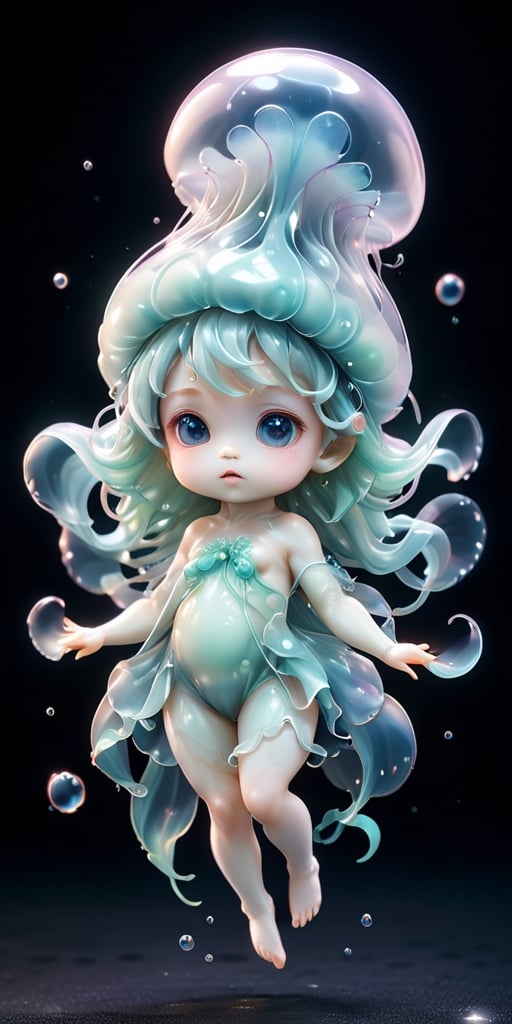 An alien infant with a soft,  translucent membrane that covers its body,  giving it a jellyfish-like appearance. It has ti...