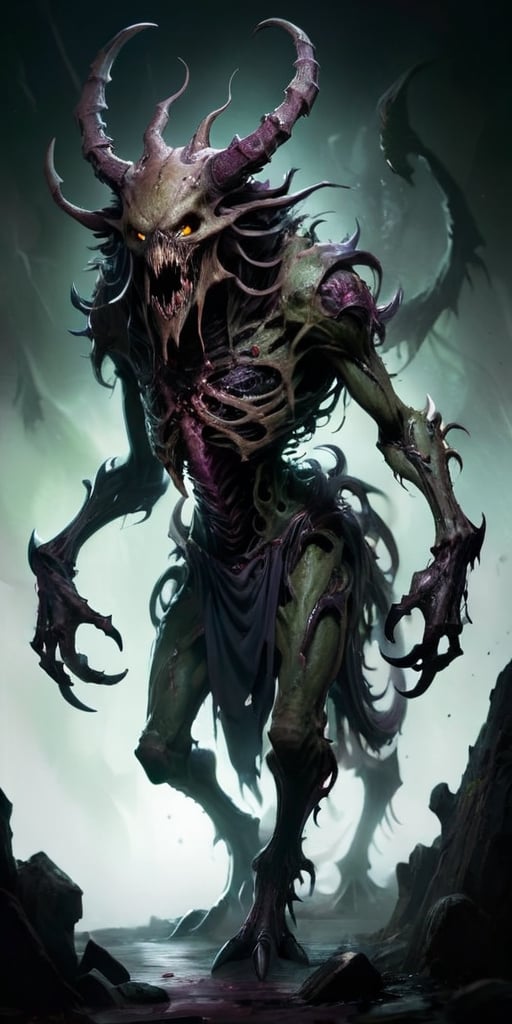 The Blightfiend Aberration A creature with a body that is bloated and distorted,  its flesh is mottled with necrotic wound...