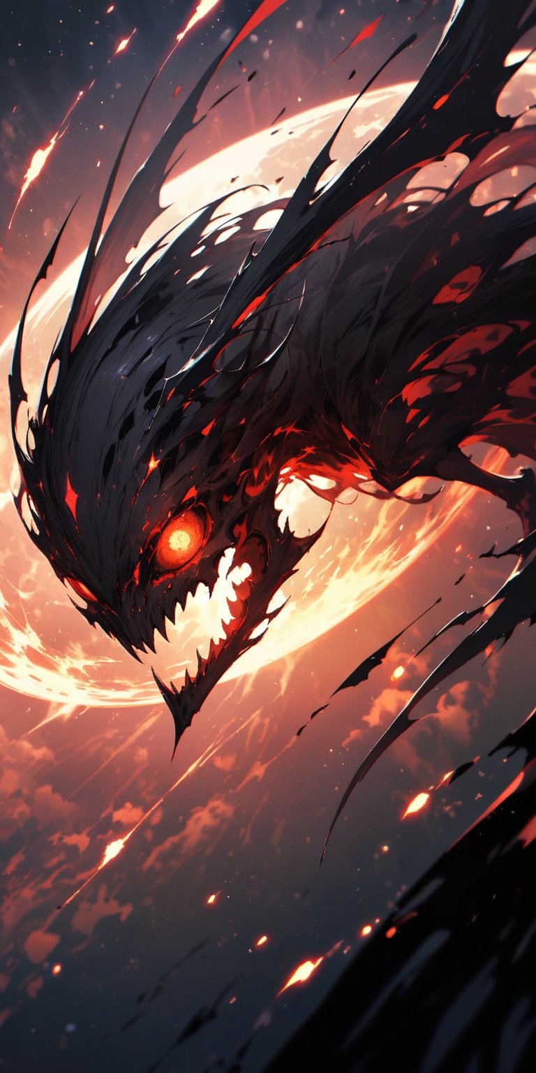 Void Reaper:A terrifying alien reaper with skeletal wings and glowing red eyes,  drifting silently through the cosmos. The...
