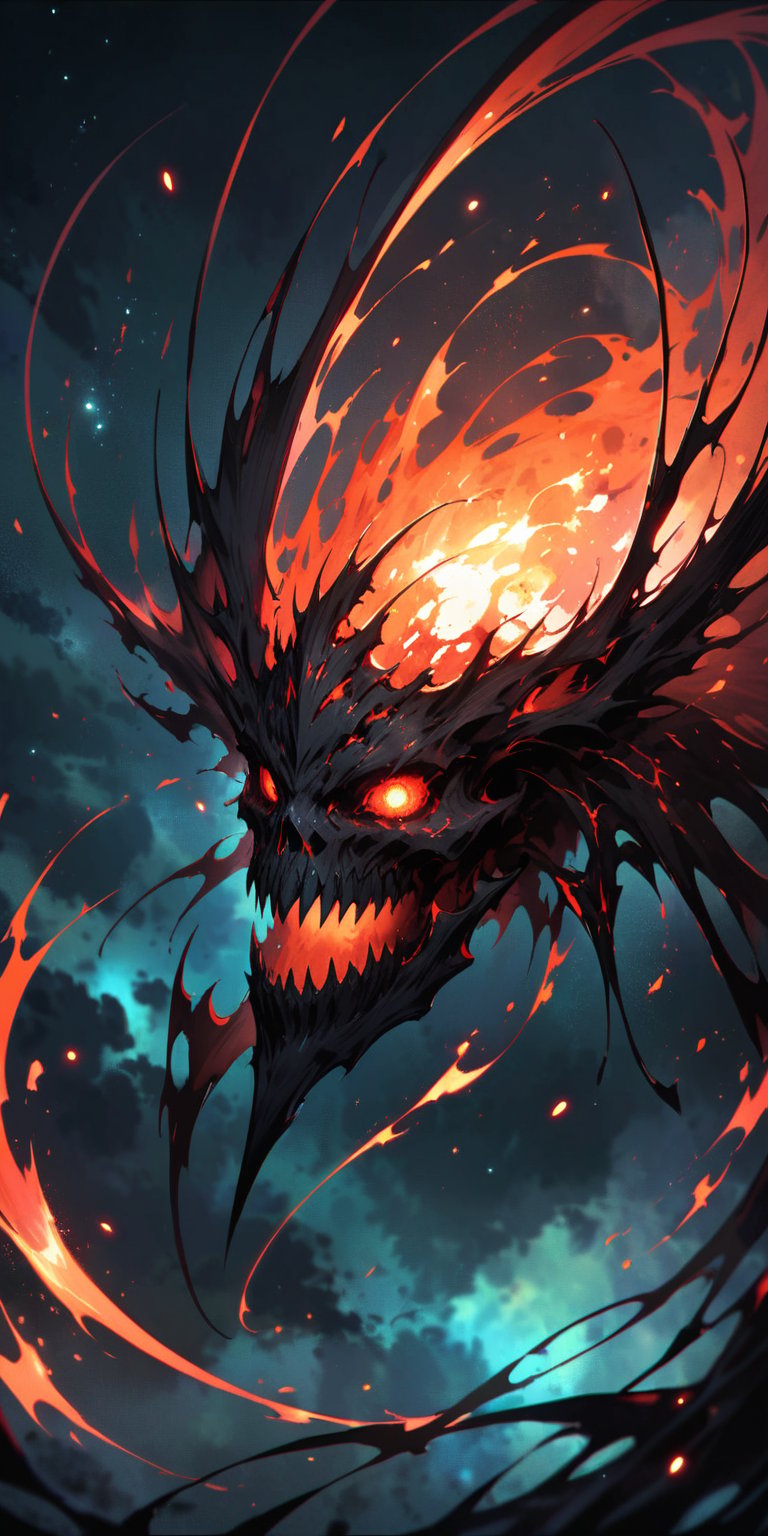 Void Reaper:A terrifying alien reaper with skeletal wings and glowing red eyes,  drifting silently through the cosmos. The...