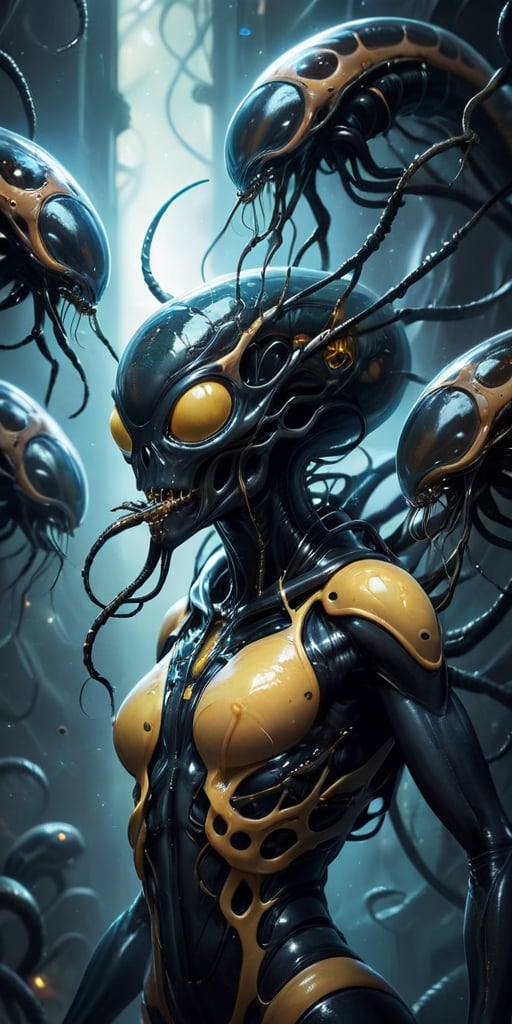 A hive mind of alien parasites that infects and controls its hosts. The parasites are slimy and grotesque,  with tendrils...