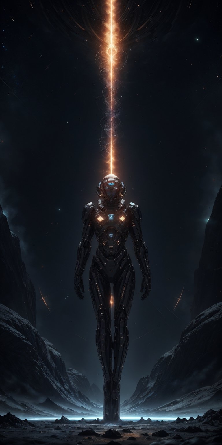 Shimmering tendrils of code dance around a holographic AI companion, its form coalescing from shimmering particles of light. It offers comfort and guidance to a lone human colonist on a distant planet, its soothing voice a beacon of hope in the vast emptiness of space.
 
