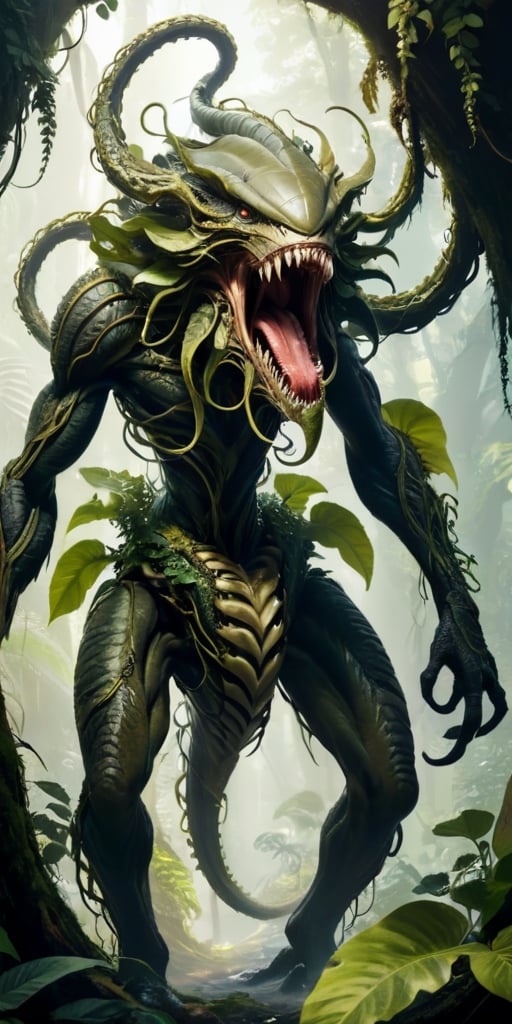 A creature with a body that resembles a giant,  predatory plant. It has long,  sinuous vines that it uses to ensnare its p...
