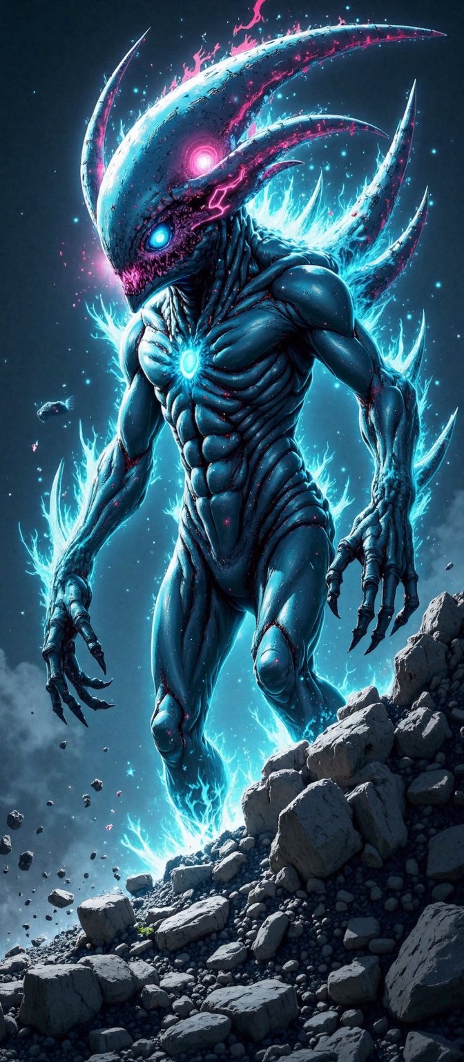 Gamma Ray Gargoyle A terrifying alien with a stone-like body that absorbs gamma rays,  turning it into a glowing,  radioac...