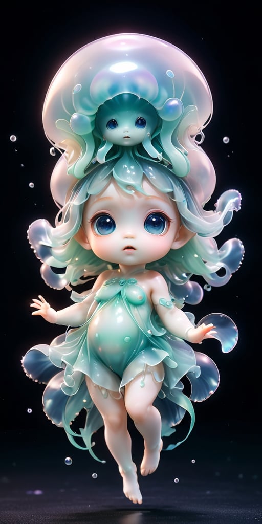 An alien infant with a soft,  translucent membrane that covers its body,  giving it a jellyfish-like appearance. It has ti...