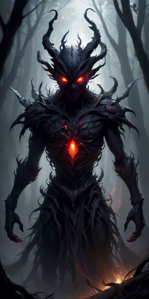 A creature that appears to be made entirely of shadow. It is humanoid in shape,  with long,  clawed fingers and glowing re...