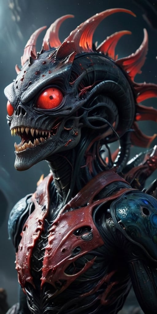 Drifting through the wreckage of a space battle,  a horrifying creature appears,  a blend of alien and nightmare. Its body...